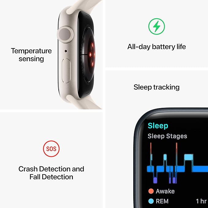 Apple Watch Series 8 [GPS, 45mm] - Silver Aluminum Case with White Sport Band, S/M (Renewed)
