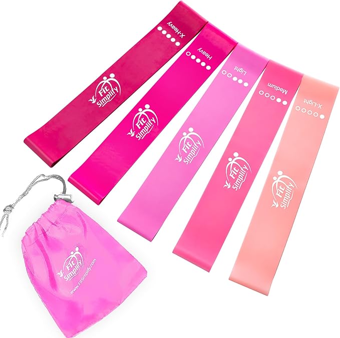 Fit Simplify Resistance Loop Exercise Bands with Instruction Guide and Carry Bag, Set of 5