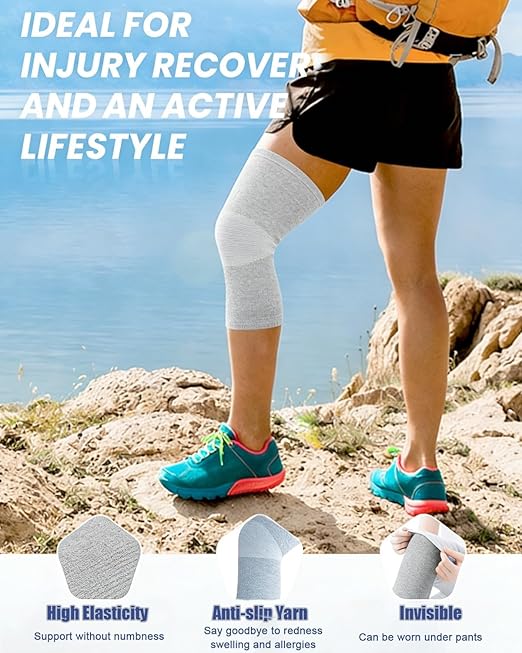 Bamboo Knee Sleeves 2-Pack Knee Compression Sleeve Women Men Elastic Warm Slip-on Recovery Knee Brace for Arthritis Knee Pain (Small)