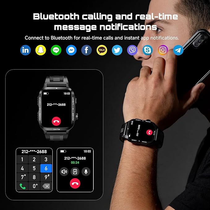 Smart Watch for Men Fitness Tracker - Professional Waterproof Bluetooth Calling Sports Watch, Sleep Monitor, Spo2 & Heart Rate Monitor, Compatible with Android and iOS