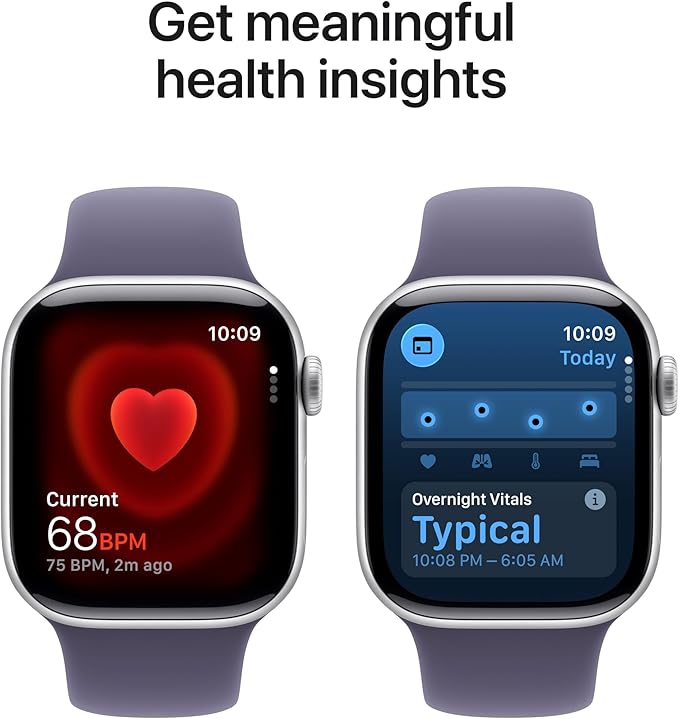 Apple Watch Series 11 [GPS 42mm] Smartwatch with Silver Aluminium Case with Purple Fog Sport Band - S/M. Sleep Score, Fitness Tracker, Health Monitoring with AppleCare+ (2 Years)