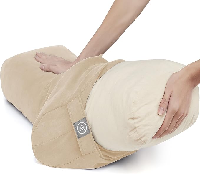 Meditation Cushion Bolster Pillow for Restorative Yoga – Supportive Cushion for Meditation, Pilates, and Relaxation – Filled with Buckwheat Hulls - Removable Cover