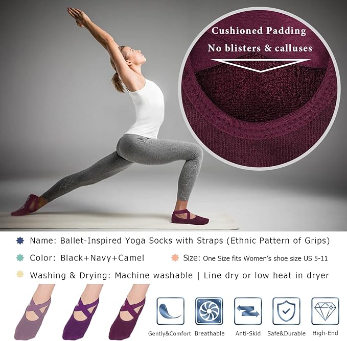 Ozaiic Pilates Socks for Women Non Slip Grip, Yoga Socks with Grippers for Barre, Hospital, Ballet, Dance, Barefoot Workout
