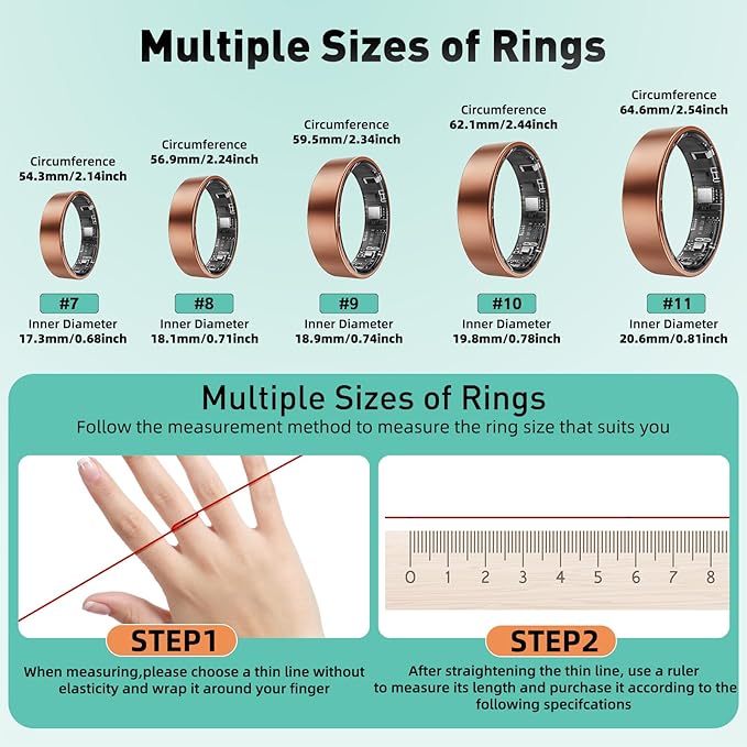 Smart Ring with Sleep Monitoring, Step Counting, Heart Rate, Blood Oxygen for iOS and Android, No Subscription Fee, IP68 Waterproof Health Tracker (Silver, 8)