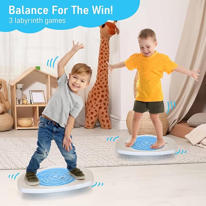 Balance Board Maze for Kids, Wobble Board with 3 Balls, 3 Replacement Labyrinth Boards, Indoor Active Play Toys for Sensory Training, Ages 3+, Max Load 140 Lbs