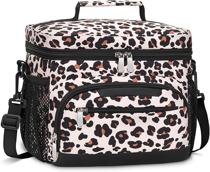 Lunch Boxs for Women/men Insulated Lunch bag,Leakproof Lunchbox with Adjustable Shoulder Strap for Adults,Soft Cooler Tote Bag for Office Fitness Picnic Beach Travel - Leopard 12-Can(8L)