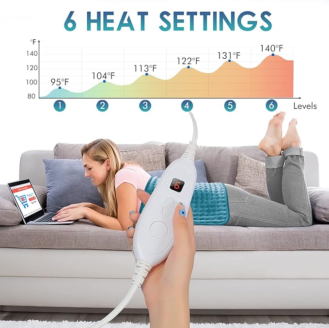 DAILYLIFE Heating Pad for Back Pain Relief, 20"x24" Electric Heating Pads for Cramps, Back, Shoulder and Neck with 6 Heat Settings, Fast-Heating Technology, Auto Shut Off, UL Certificated, Blue