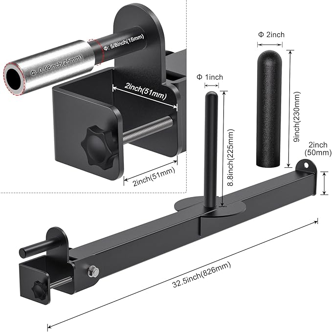 Kipika Power Rack Attachment for 5/8" & 1" Holes - Heavy Duty Home Gym Equipment for 2x2 or 3x3 Squat Rack, Adjustable and Easy to Install