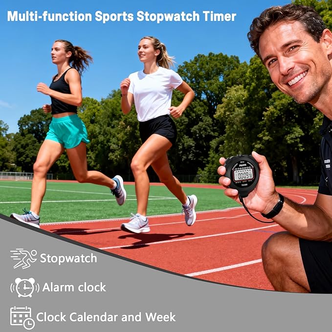 Sports Stopwatch Timer, Single Lap Split Digital Stop Watch for Sports Kids Coaches Swimming Running, Black