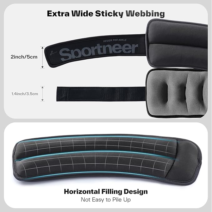 Sportneer Ankle Weights 0.5/1/2/3/5 LBS 1 Pair Wrist Leg Arm Weights for Women Men Kids Child with Adjustable Straps, Strength Weighted for Jogging Running Walking Fitness Gym Workout