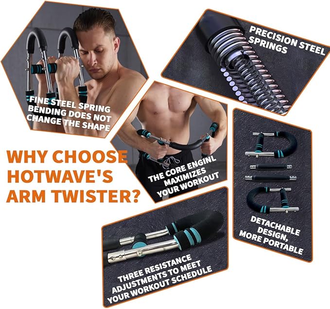 HOTWAVE Twister Arm Trainer, Adjustable Chest & Arm Exerciser for Men Women, Portable Home Fitness Equipment Kit for Upper Body Muscle Strength Training, Ideal for Self-Use or Gifting