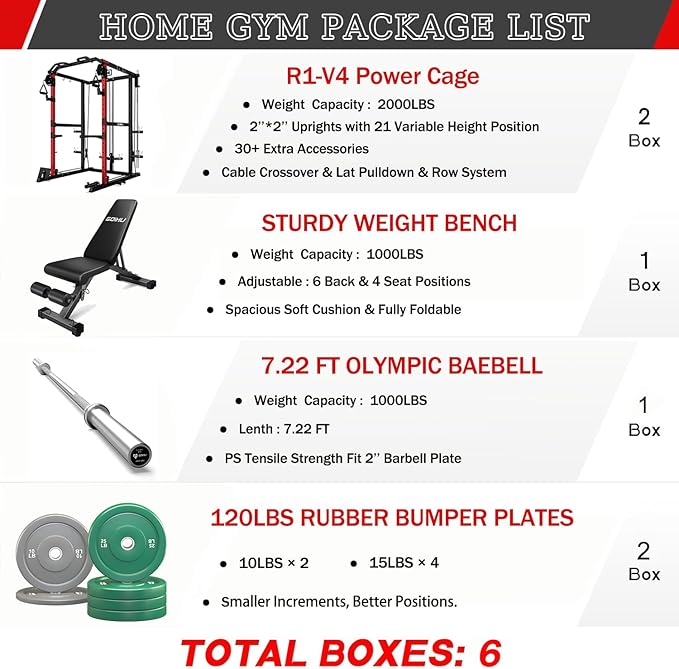 R1-V4 Power Cage Rack, 2000LB Squat Rack with Cable Crossover System, Multi-Function Weight Cage, Home Gym Workout Machine with More Training Attachments