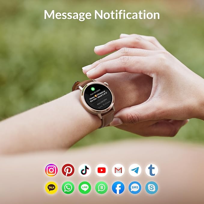 FANY Luna Smart Watch for Women, 1.1'' AMOLED Ultra-clear Display with Aluminum Case & Leather Band, Fitness Tracker Sleep/Heart Rate/SpO2/Step Monitor, 110+ Exercise Modes, FANY See the Vibe