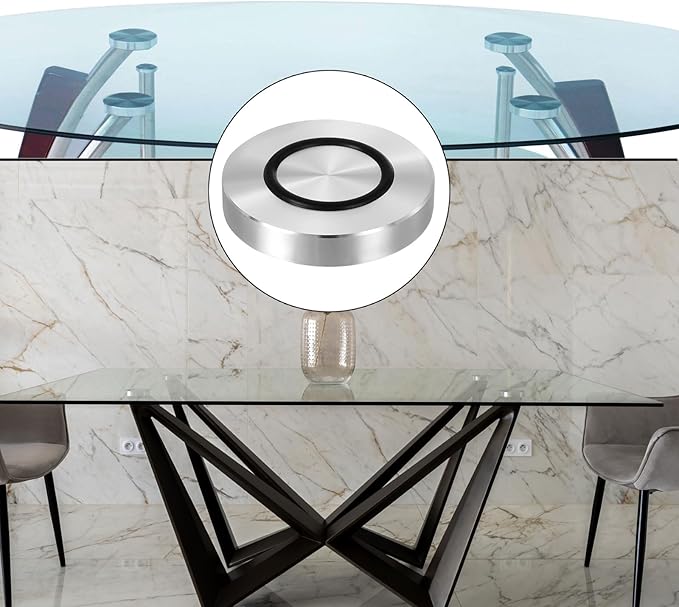 uxcell M8 Thread 50mm / 2" Dia 10mm Thick Aluminum Circle Disc Glass Top Adapter 4pcs Round Solid Table Feet Pad Plate Hardware with Anti-Slip Rubber Ring
