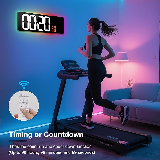 Large Digital Wall Mount Clock 17.3" Led Large Display with Jumbo Number, 8 Color Modes Atmosphere Lights, Auto-Dimming/DST, Count Down/Up Timer for Classroom Living Room Gym Gift for Senior Mom Dad