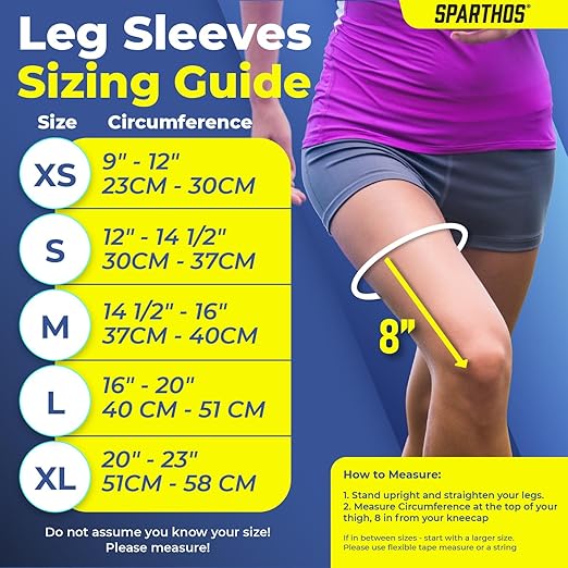 Sparthos Full Leg Compression Sleeves - Braces for Calves, Knee and Thigh, Recovery, Support Pain Relief for Sports Patella Meniscus Tear Mcl Acl Tendon Osgood Schlatter - Mens and Womens (Beige-S)