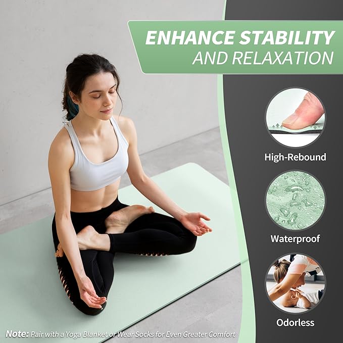 CAMBIVO Yoga Mat for Women Men Kids, 1/3 & 1/4 & 2/5 Inch Extra Thick Yoga Mat Non Slip, 72" x 24" TPE Yoga Mats, Workout Mat with Carrying Strap for Yoga, Pilates and Floor Exercises