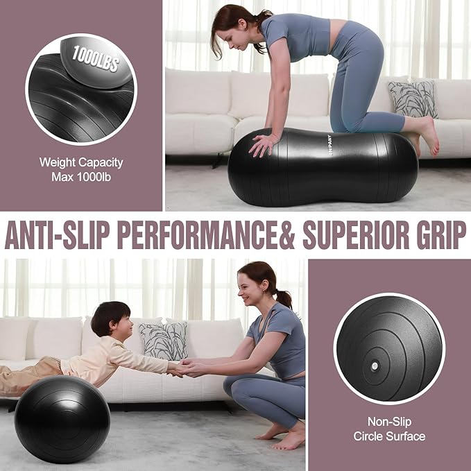 INPANY Peanut Ball - Exercise Ball for Labor Birthing, Anti-Burst Physical Therapy for Kids, Core Strength, Flexible Seating, Home & Gym Fintness, Sensory Chair Wiggle Seat for Girls and Boys