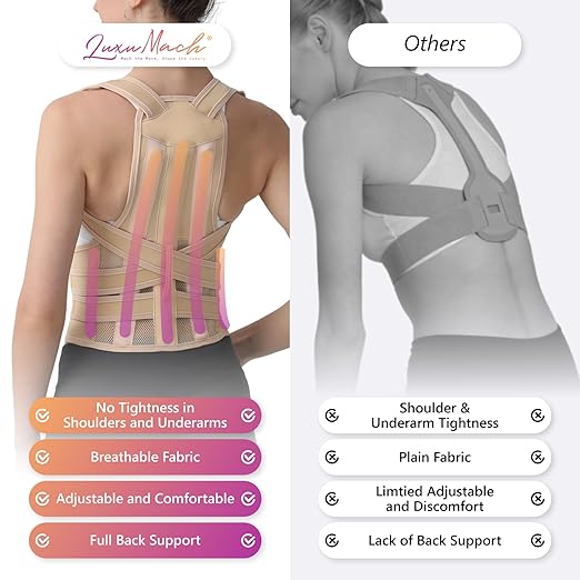 Posture Corrector for Women and Men, Adjustable Shoulder Straightener with Full Back Support, Relief for Lower & Upper Back Pain, Spine, Scoliosis Relief (Beige, Large)