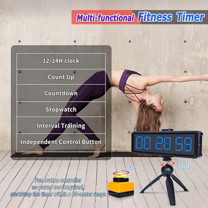 Large Stopwatch with Start/Stop Button、LED Digital Timer with Stand、360° Press Button、Stopwatch for Obstacle Course、Fitness Clock for Home Gym、Interval Timer for Exercise (1.5 Blue)