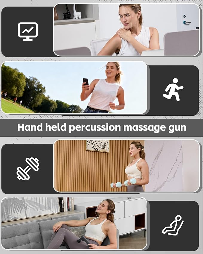 3-in-1 Massage Gun, Deep Tissue Percussion Massager with Extended Handle for Back Pain Relief, Portable for Gym/Office/Home, FSA-HSA Eligible