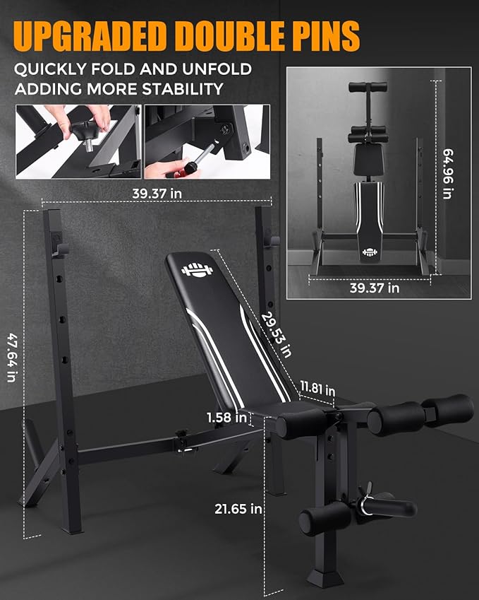 ANCHEER 900LBS Weight Bench Set with Barbell Rack, Heavy Duty Bench Press Set with Leg Extension and Leg Curl, Foldable Workout Benches for Home Gym with J Hooks & Olympic Sleeves (US Stock)