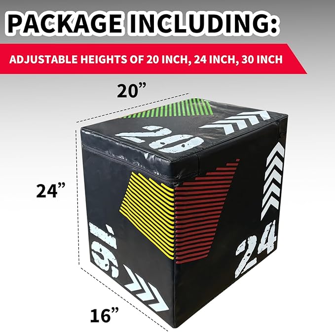 Plyometric Jump Box16 x20 x24,3-in-1 Adjustable Height Plyo Box for Home Gym, Jump Platforms Step Up Box,Non-Slip PE Cover for Box Jumps, Step Ups, Strength Training