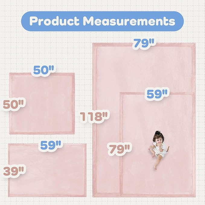 1.5" Thick Baby Play Mat for Floor Tummy Time, 50"x 50" Pro Soft Baby Activity Playmats Playroom, Easy Care with Non-Slip Safe for Infant Toddler Kids Crawling(Pink)