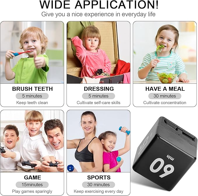 Weewooday Cube Timer, Gravity Sensor Flip Timer for ADHD Productivity, Classroom Kitchen Study Workout Cooking Desk Timers for Time Management, 15 20 30 60 Minutes Countdown Tool(Black)