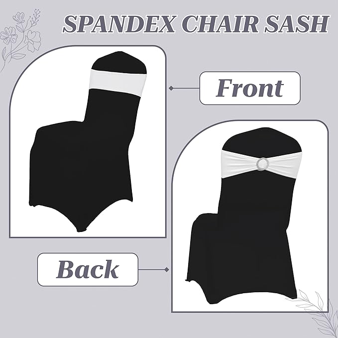 MDS Pack of 75 Spandex Chair Sashes Bow Premium Stretch Chair Cover Band with Buckle Slider Universal fits Elastic Dining Chair Ties for Wedding Party Banquet Events Decoration - White