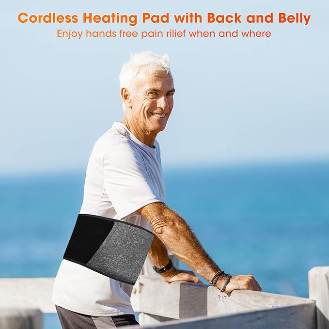 Heated Waist Belt, Cordless Heating Pad for Lower Back and Belly, Rechargeable Battery Powered