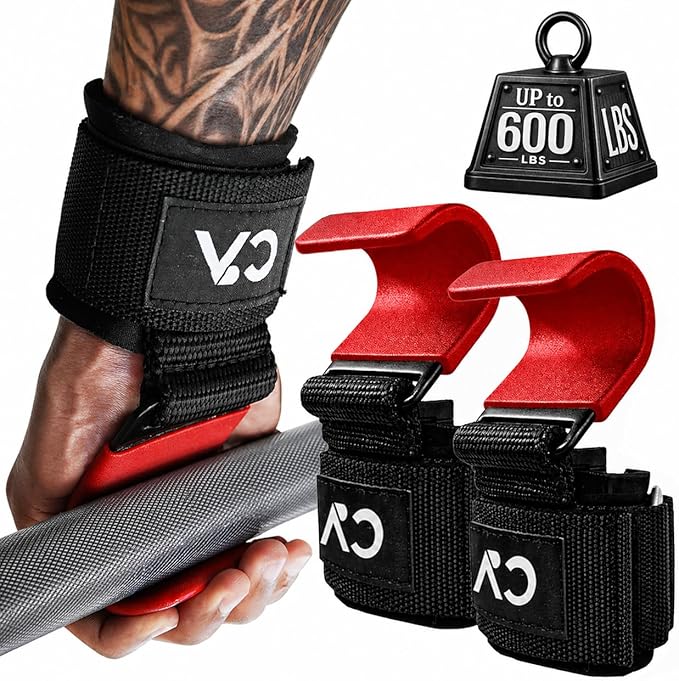 Weight Lifting Hooks (Pair) for Deadlifts, Pull Ups, Rows & Shrugs – Heavy Duty Steel Gym Hooks with 8mm Neoprene Padded Wrist Straps, Secure Hand Grips for Weightlifting, Powerlifting & Strength Training