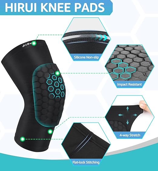 HiRui Knee Pads for Kids Youth Adult, Basketball Baseball Knee Brace Knee Support, Collision Avoidance Kneepad Compression Knee Sleeve for Volleyball Football Cycling Running-1Pair (Black, M)