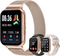 Smart Watches for Women Men (Answer/Make Calls, 3 Bands), 1.85" Fitness Tracker Watch for iPhone/Android Phones with Heart Rate Monitor Sleep/Steps Tracker 100+ Sports Pedometer Waterproof Gold