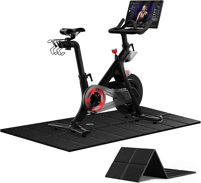 Stepwaver Bike Mat Compatible with Peloton Bike Trainer Mat Non-Slip Shock Absorbing Gym Floor Mat to Protect Hardwood & Carpets, Mat for Exercise Bike,Exercise Equipment Indoor Cycles (63"x30")