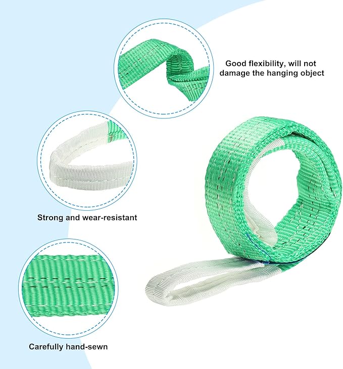 PATIKIL Lifting Slings Straps, 1 Pcs Polyester 3ft Heavy Web Slings Duty Flat Lifting Belts Pull Lifting Straps Slings Mount(4409lbs), Green