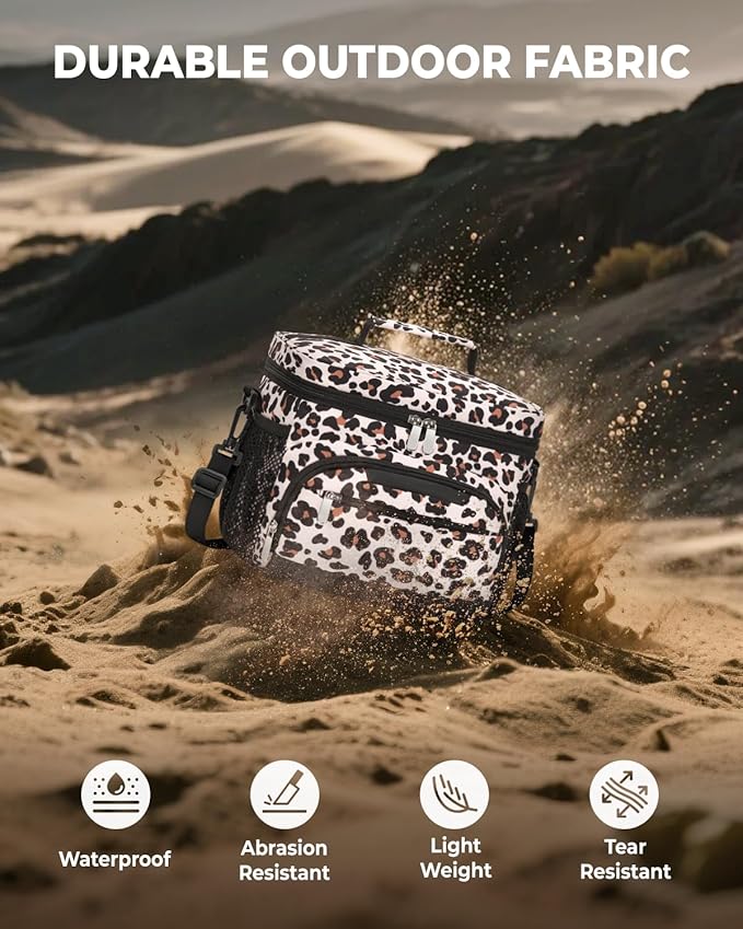Lunch Boxs for Women/men Insulated Lunch bag,Leakproof Lunchbox with Adjustable Shoulder Strap for Adults,Soft Cooler Tote Bag for Office Fitness Picnic Beach Travel - Leopard 12-Can(8L)
