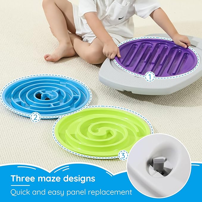 Balance Board Maze for Kids, Wobble Board with 3 Balls, 3 Replacement Labyrinth Boards, Indoor Active Play Toys for Sensory Training, Ages 3+, Max Load 140 Lbs