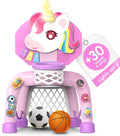 Toddler Basketball Hoop & Soccer Goal， Baby Toy for 1 2 3 Year Old Girls, Kids Activity Center Toys with Light & Music,Unicorn Toys for Girls 12-18-36 Months, Christmas Birthday Gifts for Ages 1-3