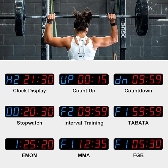 Gym Timer, Portable, Interval Timer with Rechargeable Battery and Built-in Magnet, LED Digital Anti Vertigo Display, Upgraded Workout Clock for Home Gym Garage Fitness