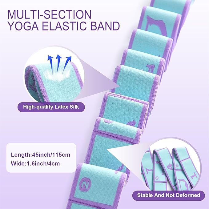 Yoga Straps for Stretching Strap Elastic for Physical Therapy Dance Yoga Pilates Gymnastics Exercise Flexible Pilates Stretch Band for Women Men