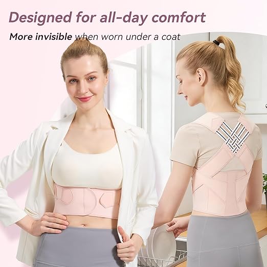 VOKOKOYA Posture Corrector for Women and Men,Adjustable Shoulder Straightener,Back Support Brace,Upper Spine scoliosis, hunchback Pink Large