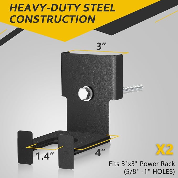 2 Pcs Barbell Holder for 3 x 3 Weight Racks Steel Barbell Mount Rack Vertical Training Curl Bar Holder Fits 5/8''-1'' Holes, No Drilling Required, Bearing 20 Pounds