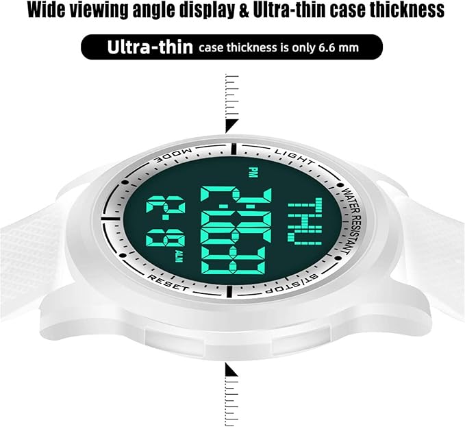 Beeasy Digital Watch for Men Women, 50M Waterproof, Ultra-Thin & Lightweight, 44mm Silicone Sports Watch with Alarm, Stopwatch, Countdown, Ideal for Gym, Running, School, Daily Wear