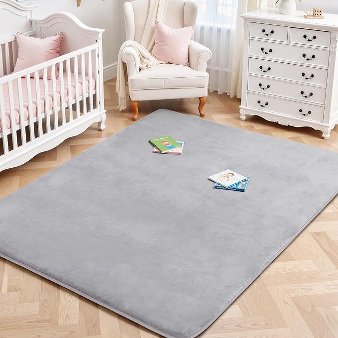 Large Thick Baby Play Mat for Floor,Padded Foam 59x79 Playpen Mat,Soft Support&Plush Feel Nursery Kids Rug,Non Slip for Toddler,Infants,Kids Playroom,Yoga,Baby Crawling,Tummy Time (Light Grey)
