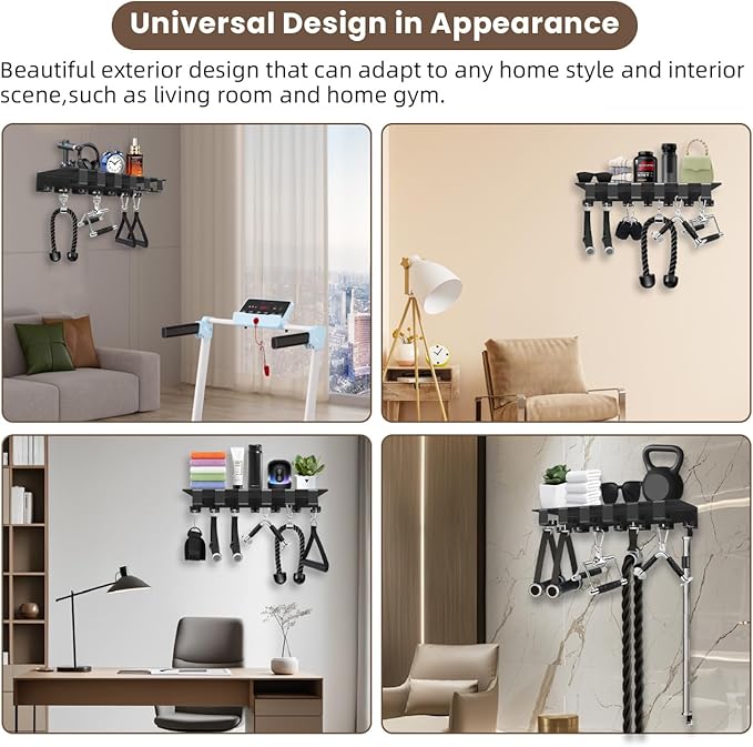 Floating Shelf Organizer Compatible with Tonal Accessories Home Gym Weight Storage Equipment Hanger Metal Rack Holder Wall Mount with Hooks T-Lock Adapters Bracket Hanger Workout Fitness (Style 2)