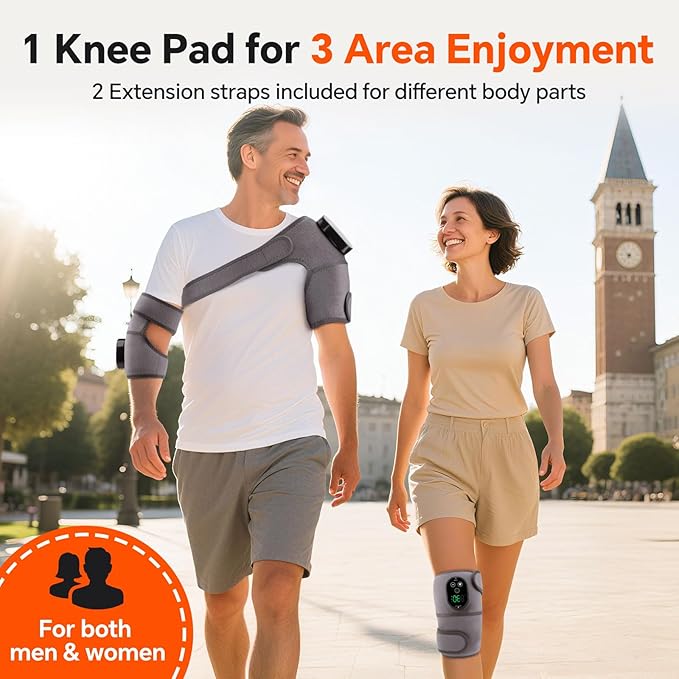 Cordless Heated Knee Massager with Vibration, Heated Knee Brace Wrap Shoulder Elbow 3 in 1 Heating Pad, Rechargeable Heating Warmers Wrap, Gifts for Women Men 2PCS