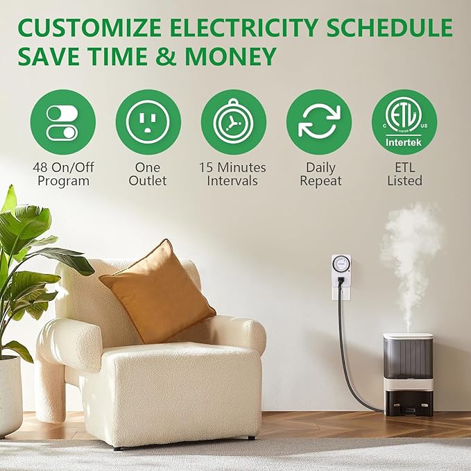Wengart 24-Hour Mechanical Plug-in Timer, 15A 1HP Heavy Duty Indoor Outlet Timer for Lamps, Christmas Lights & Appliances, Programmable Switch with 15-Min Intervals, ETL Listed, White (1)