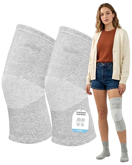 Bamboo Knee Sleeves 2-Pack Knee Compression Sleeve Women Men Elastic Warm Slip-on Recovery Knee Brace for Arthritis Knee Pain (Small)