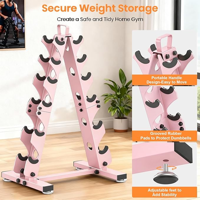 TomCare 6-Tier|5-Tier|4-Tier Dumbbell Rack Stand Only, Weight Rack for Home Gym Storage Stand for Weights Metal A-Frame Strength Training Dumbbell Holder with Handle (Dumbells not Included)